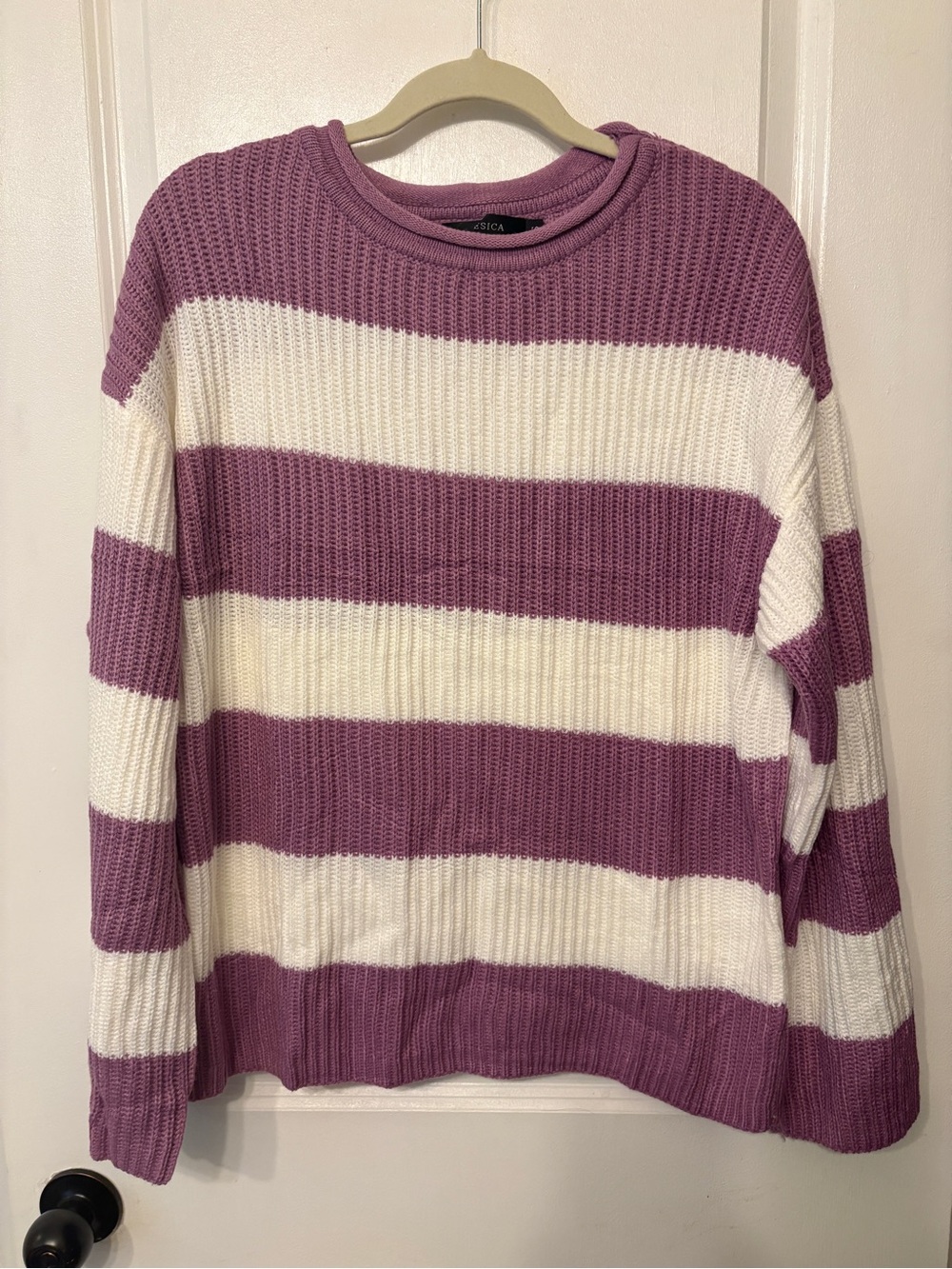 Striped Crewneck Sweater in Lavender & Cream